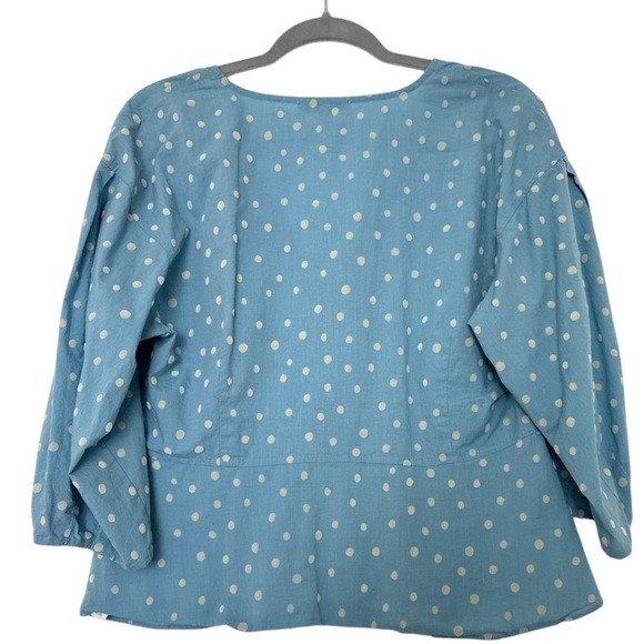 MADEWELL Florentine top, buttons.Bell 3/4 sleeves,peplum, 12, blue, inkspot dots - Picture 2 of 9